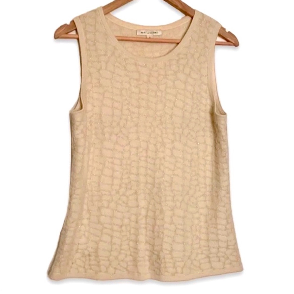 St. John Cashmere Sleeveless Cream and Gold Sweater